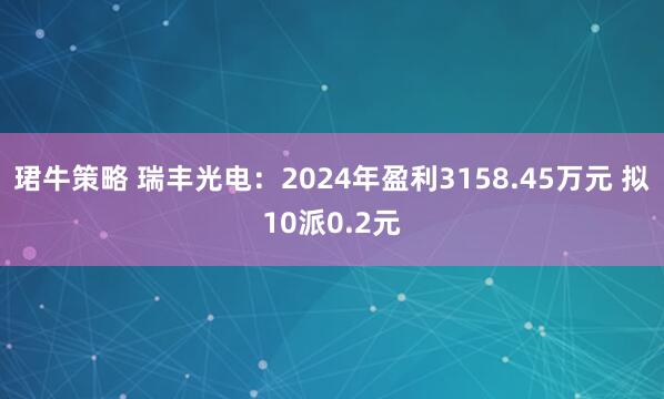 珺牛策略 瑞丰光电：2024年盈利3158.45万元 拟10派0.2元