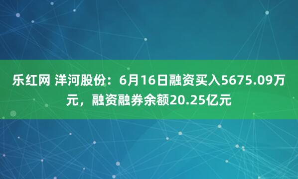 乐红网 洋河股份：6月16日融资买入5675.09万元，融资融券余额20.25亿元