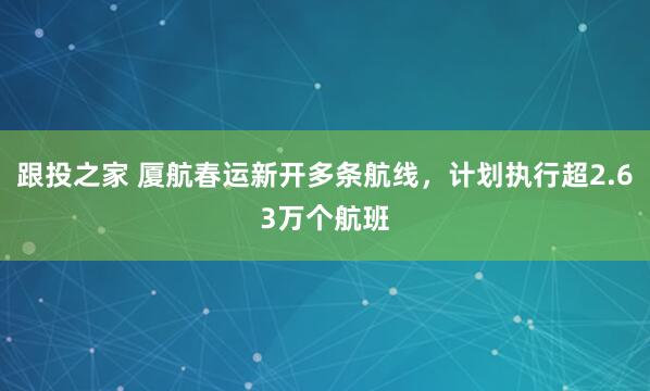 跟投之家 厦航春运新开多条航线，计划执行超2.63万个航班